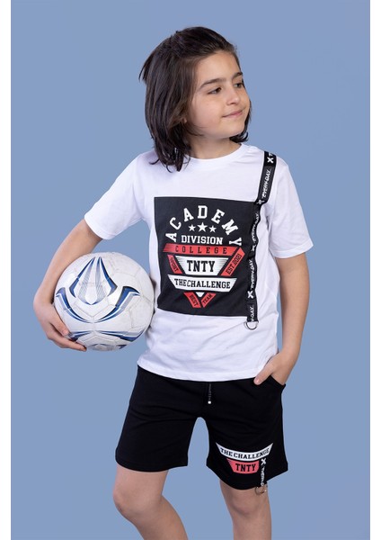 Kids Erkek Çocuk Baskılı Şerit Detaylı Şortlu Takım