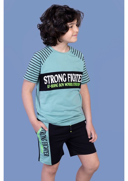 Kids Erkek Çocuk Garni Detaylı Baskılı Şortlu Takım