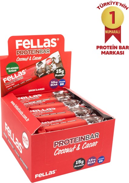 Yüksek Protein Bar - Hindistan Cevizi ve Kakaolu 45 gr x 12 Adet