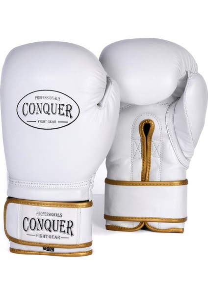 White Pro Fight Premium Deri Boks Eldiveni