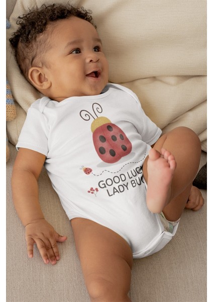 Unisex Good Luck Lady Bug Desenli Kısa Kol Body