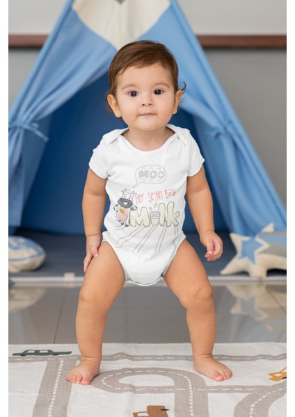 Her Şeyin Başı Milk Desenli Kısa Kol Unisex Body