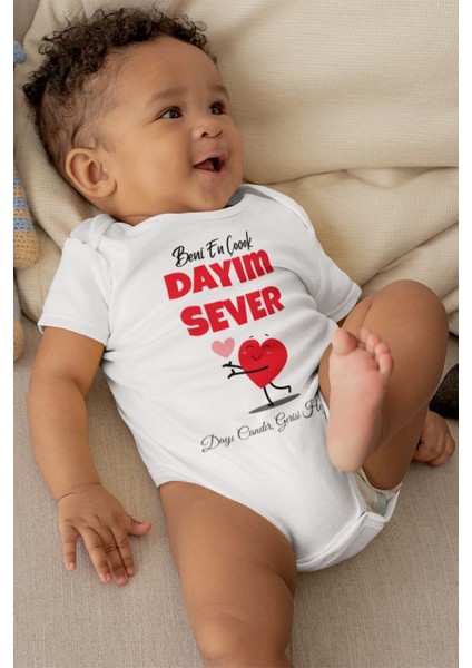 Bebek Beyaz Beni En Çok Dayım Sever Desenli Kısa Kol Body