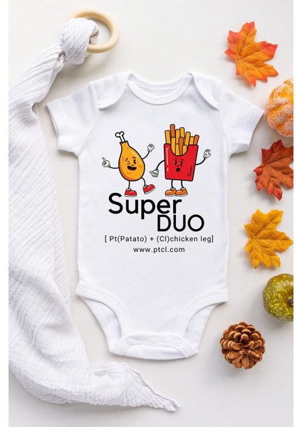 Unisex Bebek Beyaz Süper Duo Pt +Cl Desenli Kısa Kol Body
