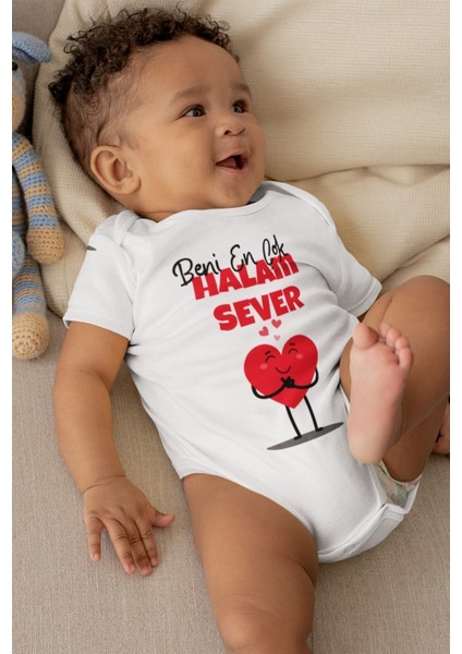 Beni En Çok Halam Sever Desenli Kısa Kol Unisex Body