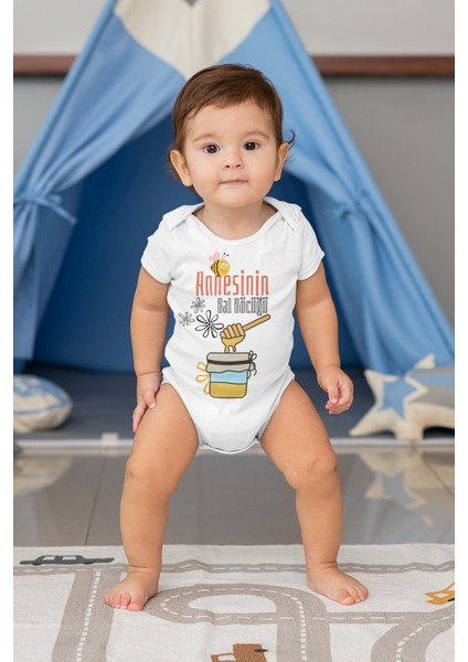 Annesinin Bal Böcüğü Desenli Kısa Kol Unisex Body