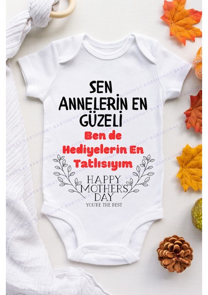 Unisex Bebek Annelerin En Güzeli Desenli Kısa Kol Body