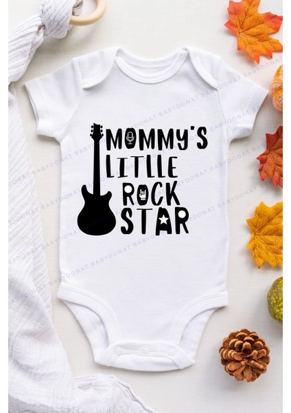 Unisex Bebek Mommy Rock Star Desenli Kısa Kol Body