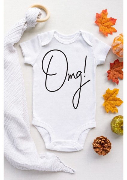 Unisex Bebek Beyaz Omg Desenli Kısa Kol Body