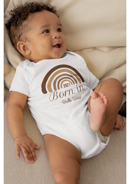 Rainbow Born In 2021 Desenli Kısa Kol Unisex Body
