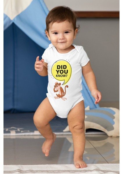 Unisex Beyaz Dıd You Know Desenli Kısa Kol Body