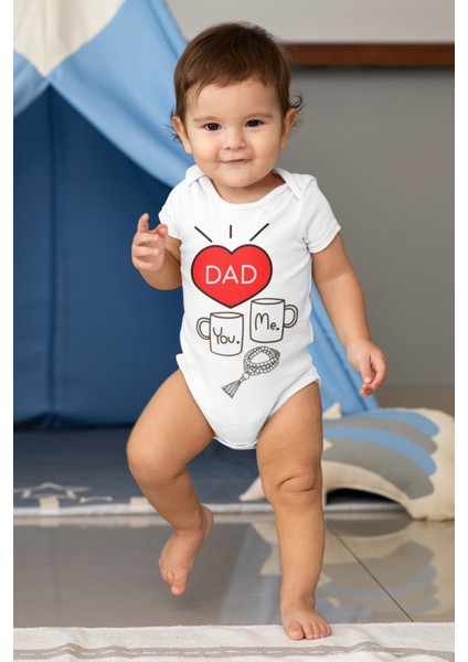 You And Me Dad Desenli Kısa Kol Unisex Body