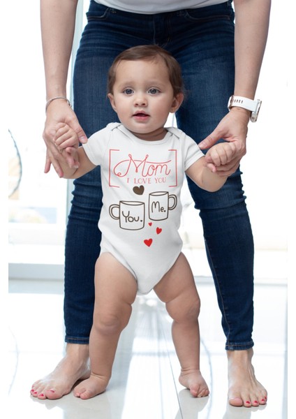 I Love You Mom Desenli Kısa Kol Unisex Body
