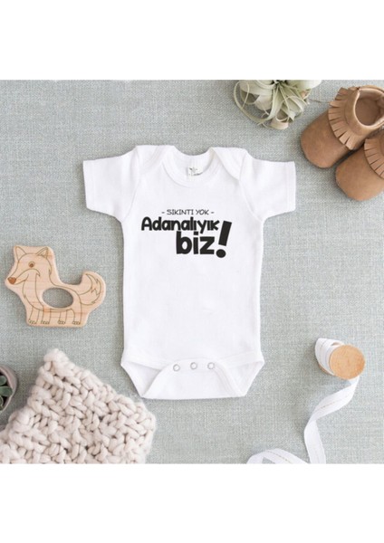 Unisex Beyaz Baskılı Zıbın
