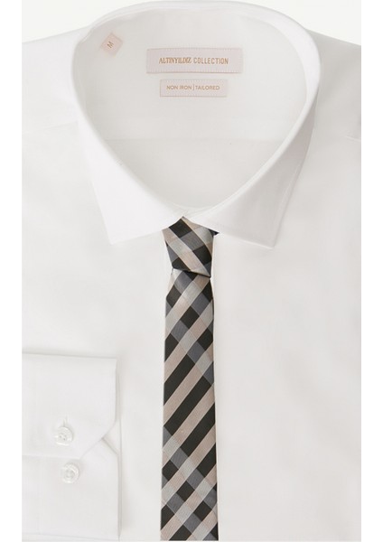 ALTINYILDIZ CLASSICS Erkek Gri-Lacivert Desenli Klasik Nano Kravat modelleri