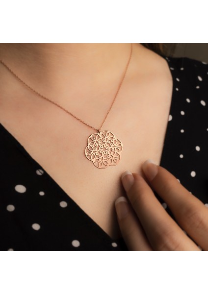 Dantel Motifli Sade Rose Gümüş Kolye fiyatları