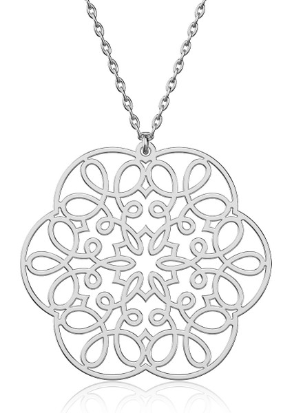 Dantel Motifli Sade Beyaz Gümüş Kolye