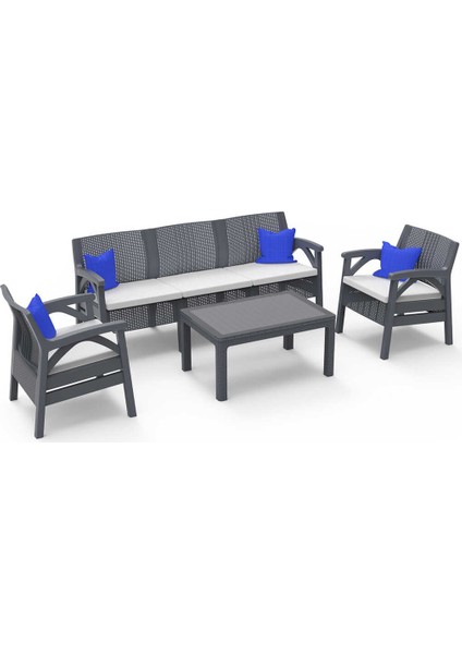 Rattan 5li Bahçe Balkon Takımı ve Oturma Grubu Antrasit