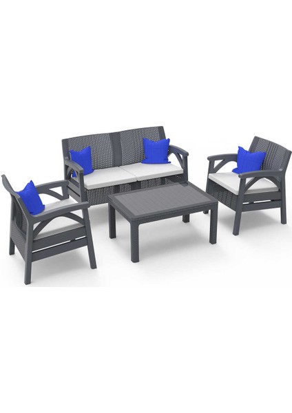 Rattan 4lü Bahçe Balkon Takımı ve Oturma Grubu Antrasit