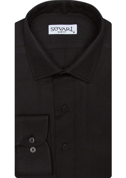 Slim Fit Armür Desenli Erkek Gömlek