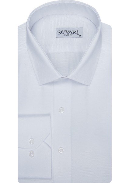 Slim Fit Armür Desenli Erkek Gömlek