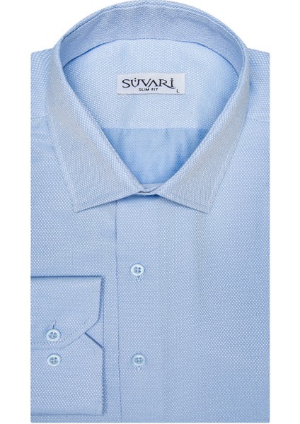 Slim Fit Armür Desenli Erkek Gömlek