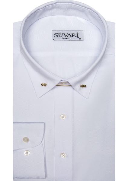 Slim Fit Armür Desenli Erkek Gömlek