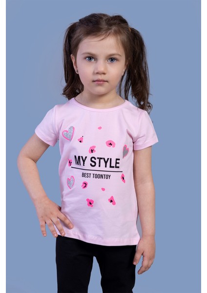 Toontoy Kız Çocuk Kalp Baskılı Tişört