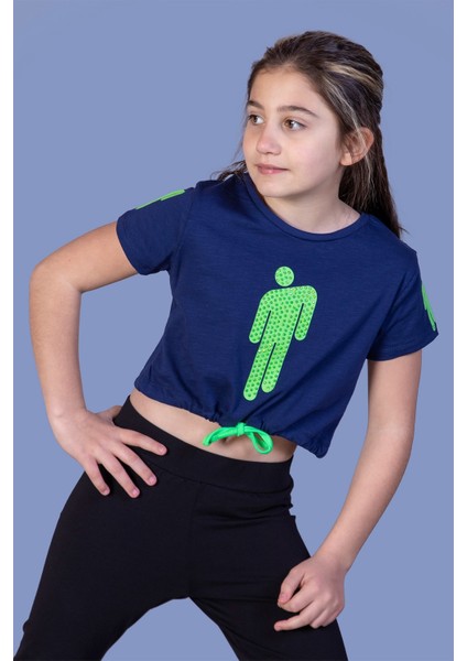Toontoy Kız Çocuk Crop Model Baskılı Taş Işlemeli Tişört