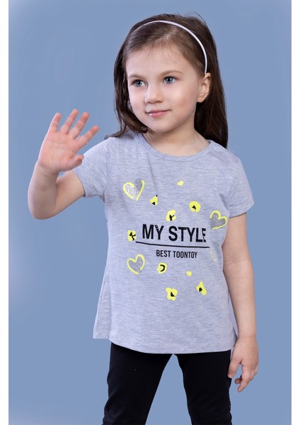 Toontoy Kız Çocuk Kalp Baskılı Tişört