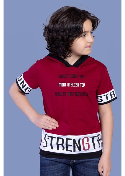 Toontoy Erkek Çocuk Kapüşonlu Garni Detaylı Baskılı Tişört