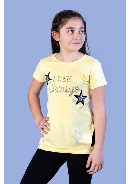 Toontoy Kız Çocuk Yıldız Baskılı Taş Işlemeli Tişört