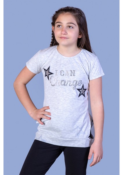 Toontoy Kız Çocuk Yıldız Baskılı Taş Işlemeli Tişört