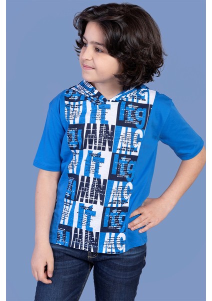 Toontoy Erkek Çocuk Kapüşonlu Yazı Baskılı Tişört