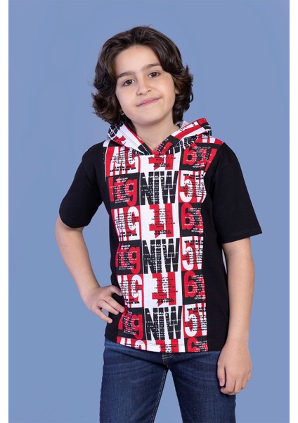 Toontoy Erkek Çocuk Kapüşonlu Yazı Baskılı Tişört
