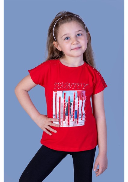 Toontoy Kız Çocuk Dijital Baskılı Taş Işlemeli Tişört