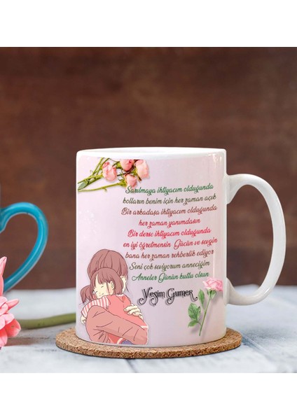 Kişiye Özel Anneler Günün Kutlu Olsun Temalı Beyaz Kupa Bardak