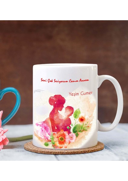 Kişiye Özel Seni Çok Seviyorum Canım Annem 2 Tasarımlı Beyaz Kupa