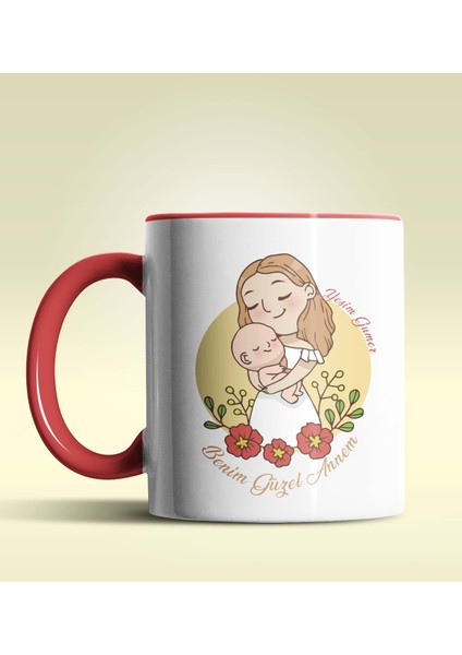 Kişiye Özel Benim Güzel Annem Tasarımlı Kırmızı Kupa Bardak