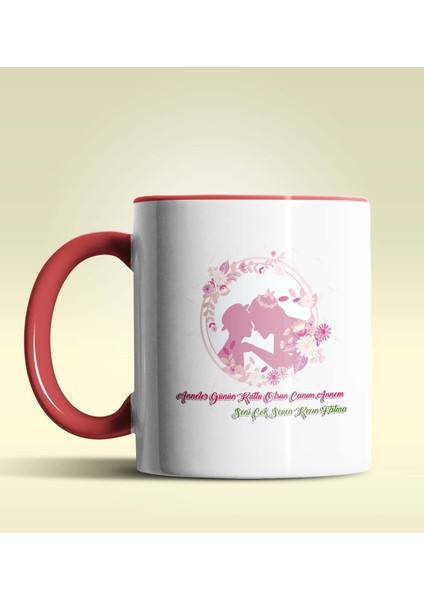 Kişiye Özel Anneler Günü Kutlu Olsun 5 Temalı Kırmızı Kupa Bardak