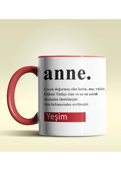 Kişiye Özel Anne Tasarımlı Kırmızı Kupa Bardak