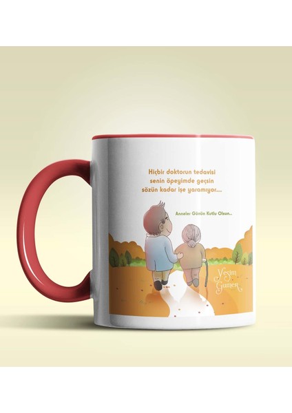 Kişiye Özel Anneler Günün Kutlu Olsun 16 Tema Kırmızı Kupa Bardak