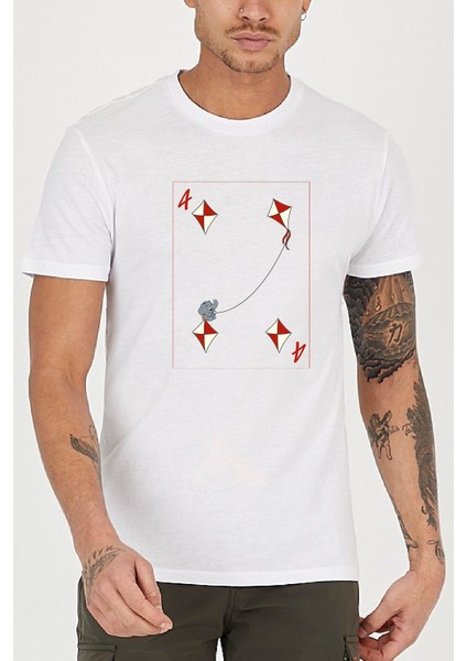 Karo Uçurtma Baskılı Bisiklet Yaka Erkek Tişört