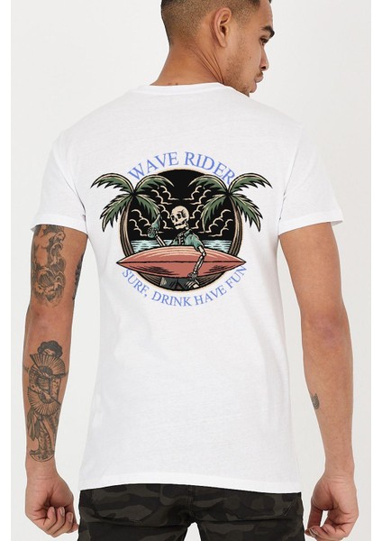 Wave Rider Iskelet Sırt Baskılı Bisiklet Yaka Erkek Tişört