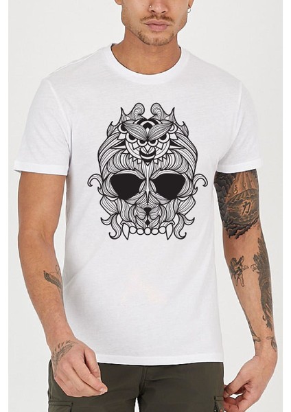 Floral Iskelet Sırt Baskılı Bisiklet Yaka Erkek Tişört