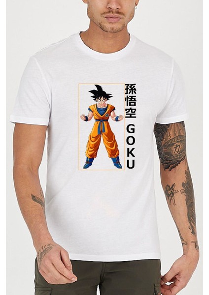 Son Goku Anime Baskılı Bisiklet Yaka Erkek Tişört