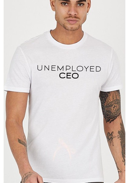 Unemployed_ceo Baskılı Bisiklet Yaka Erkek Tişört