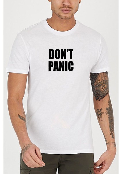 Don't Panic Slogan Baskılı Bisiklet Yaka Erkek Tişört