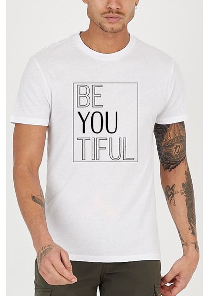 Be You Tiful Baskılı Bisiklet Yaka Erkek Tişört