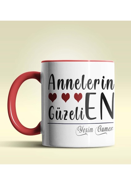 Kişiye Özel Annelerin En Güzeli Tasarımlı Kırmızı Kupa Bardak